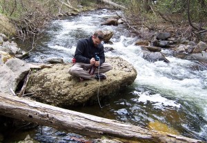 Purifying water while backpacking in Colorado.  (The day before we found an outfitter's stash of beer).